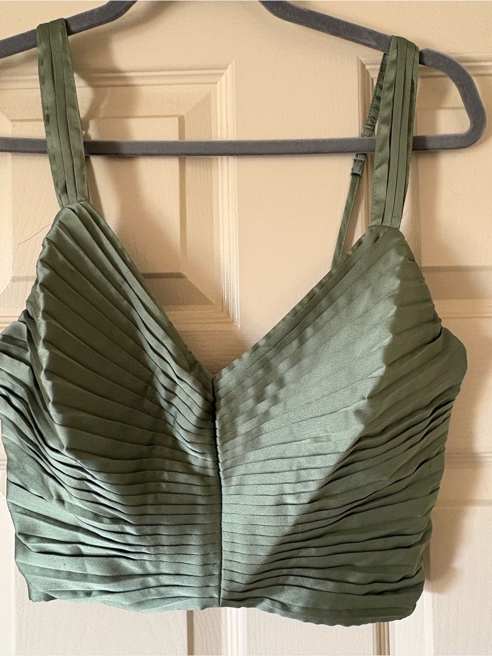 Abercrombie & Fitch Satin Pleated Sage Green Crop Top, Sz. Small